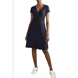 Boden Lola Draped Jersey Short Mock Dress Sz 10R Dark Navy